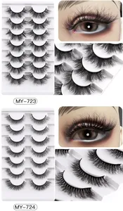 Detail of MY-723 and MY-724 7-pair faux mink eyelashes with curly voluminous effect