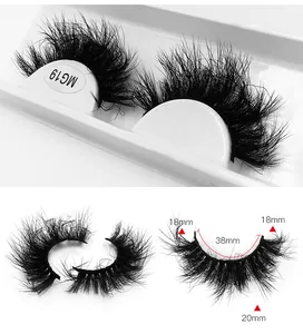Detailansicht dicker 8D-falscher Wimpern mit Längenmaßen von 18 mm, 20 mm und 38 mm