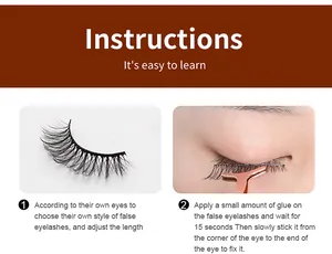 Step-by-step application guide for 25mm 6D false eyelashes with 15s glue drying tip
