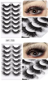 Detail view of 7 pairs of 3D layered faux mink eyelashes showing thick volume and model effect