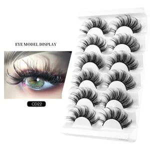 Dramatic 6-pair set of curly dense faux mink eyelashes with eye model display effect