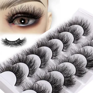 Set of 10 pairs thick faux mink false eyelashes with dramatic winged volume and curl