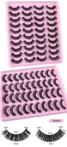 Detail view of 20 pairs Russian curly lashes with specific size measurements for model 20005