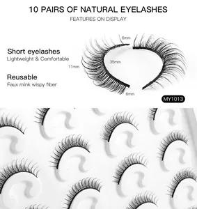 Macro detail of natural short faux mink eyelashes showing 6mm to 11mm dimensions