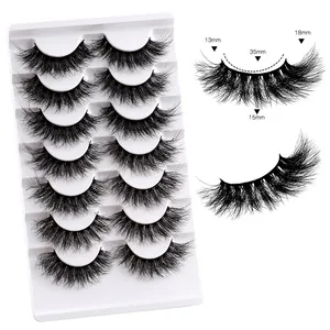 7 pairs of 3D thick faux mink eyelashes with 13-18mm length measurements shown