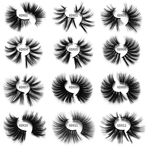 Set of 12 styles of 25mm 6D synthetic fiber eyelashes with dramatic and natural volume