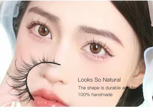 Detailed view of 100% handmade faux mink eyelashes with a natural curl and soft band