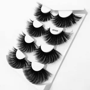 7 pairs of 25mm 6D voluminous thick synthetic fiber eyelashes in white tray model 6DX08