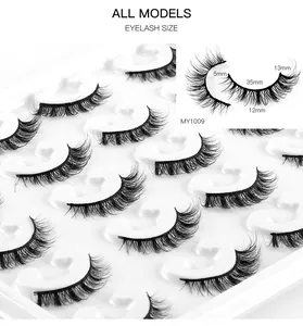 Detailed size chart for MY1009 faux mink eyelashes showing 5-13mm length and 35mm width