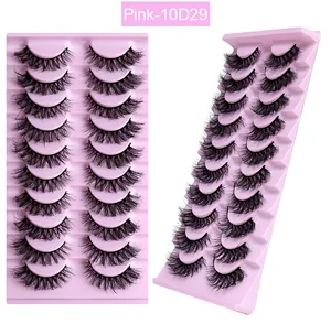 Detailansicht von 10 Paar dichten, natürlichen falschen Wimpern mit Pink-10D29 Modell-Etikett