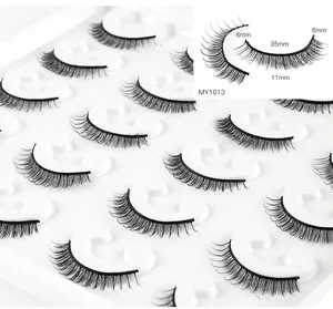 Detailed size chart for 14 pairs of 6-11mm faux mink eyelashes in a white tray