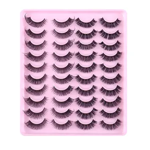 20 pairs of voluminous Russian curl false eyelashes arranged in a pink tray