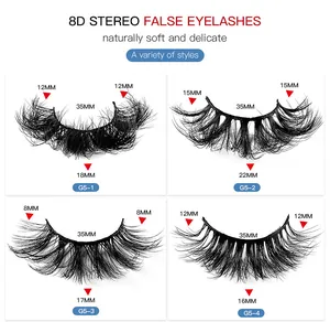 Tableau de mesure détaillé des cils en faux vison 8D G5-1 à G5-4 doux et volumineux
