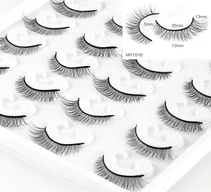 Detail view of 10-pair faux mink eyelashes with 5-13mm length specs and 35mm band width