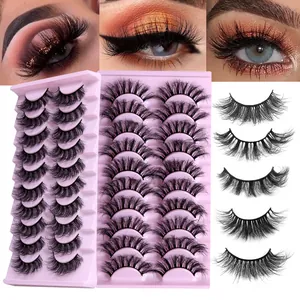 Pestañas Postizas de Fibra Sintética de Volumen Natural Espeso Rizado Estilo Ruso Extensión de Pestañas para Maquillaje