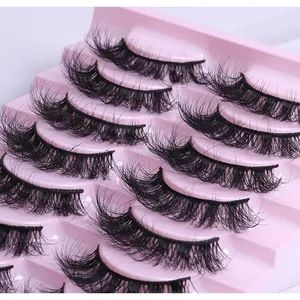 10 pares de pestañas postizas voluminosas 3D con diseño cruzado en bandeja rosa
