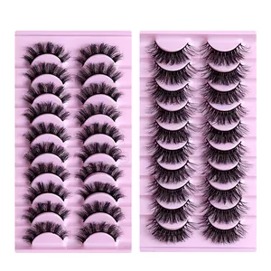 20 Paar voluminiöse künstliche Wimpern in rosa Trays für einen dramatischen Look