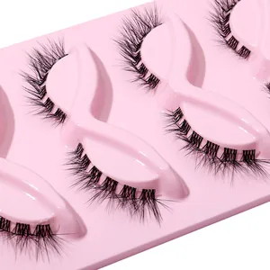 5 pairs of L-shaped 3D voluminous false eyelashes with transparent bands and cat-eye curl