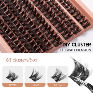 Kit de pestañas postizas DIY con 63 racimos densos y pinzas de acero inoxidable pro