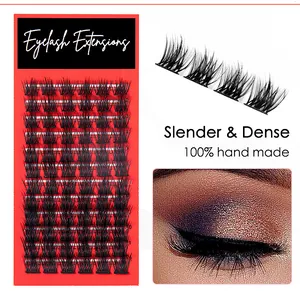 Macro view of 12 rows slender and dense handmade eyelash extensions set in retail packaging