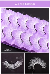 Detalle de pestañas degradadas blanco y morado CS007 con medidas de 13-20mm