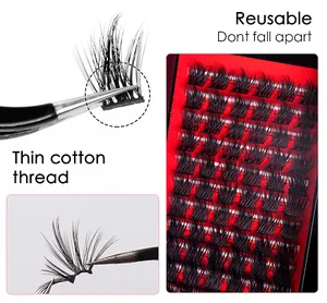 Detailed view of DIY cluster lashes with thin cotton band for comfortable and invisible wear
