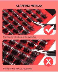 Macro detail showing the correct tweezers grip position on individual eyelash clusters