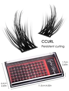Close-up of C-curl individual lash clusters in a transparent rectangular storage case