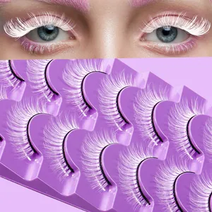 Pestañas Postizas Blancas Hechas a Mano 3D Naturales Densas de Fibra Sintética para Cosplay Halloween Carnaval Escenario Fiesta Mujer Belleza