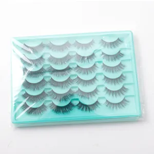 Details zu 10 Paar dicken Kunstmink-Wimpern in blauem Tray mit verschiedenen Stilen