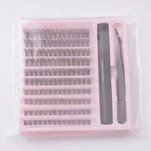 DIY individual segment eyelashes set with 10 rows, tweezers and applicator tool
