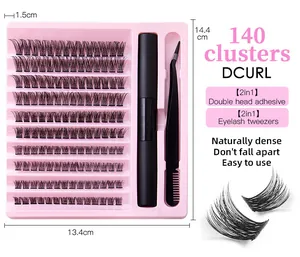 Detail view of DIY individual lash clusters set with D-curl glue and tweezers
