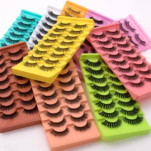 Lot de 8 paires de faux cils en imitation vison avec plateaux colorés et effet 3D