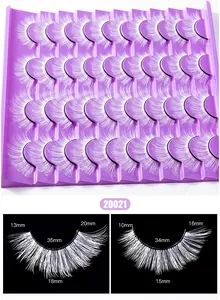 Detailed view of 20 pairs of white synthetic eyelashes with precise length measurements