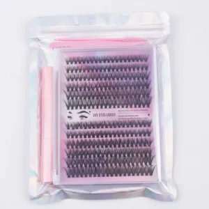 Kit d'extension de cils DIY avec cils individuels et accessoires roses inclus