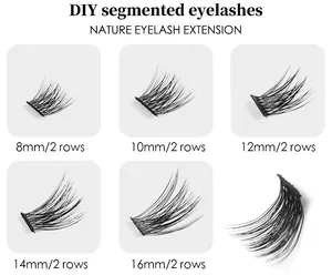 Detail of 10 rows individual lashes with 8mm to 16mm segment lengths for DIY grafting
