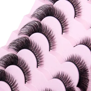 Dramatic cat-eye false eyelashes 7-pair set with long flared wing and dense black fibers