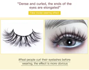 Close-up of 14 pairs dense curled faux mink eyelashes with 3D layered volume effect
