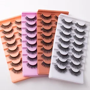 Lot de 8 paires de faux cils en vison synthétique épais et recourbés sur des plateaux colorés