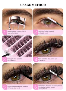 Detail guide showing DIY individual lashes 8-14mm with applicator tools and steps