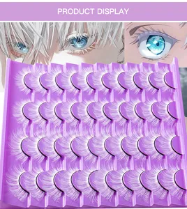Macro display of synthetic purple false eyelashes set for creative stage makeup