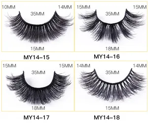 Detailed length and width specifications for four styles of thick faux mink eyelashes