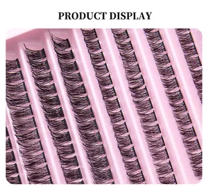 Close-up of DIY individual lash clusters in a 10-row mixed tray for volume extensions