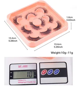 Detailed view of 7 pairs of mink-style eyelashes with size and weight measurements