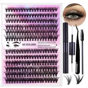 Kit d'extension de cils DIY avec cils segmentés, colle bond & seal et pince à épiler