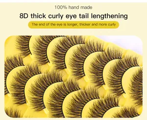 Detail of 8D handmade faux mink eyelashes with dense volume and winged outer corners