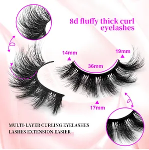 Details von 8D flauschigen Wimpern mit 14-19 mm Länge und einer 36 mm breiten Basis