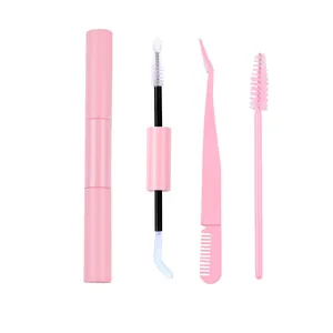 Detail van roze DIY wimperverlengingsset inclusief pincet en mascara borsteltjes