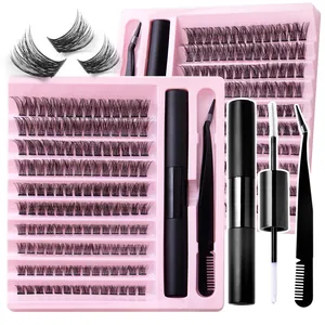 DIY Individual Eyelash Extension Kit Segmented Clusters With Dual Head Glue And Tweezer Professional Natural Volume Fake Eyelashes
