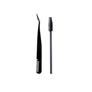 Wimpernverlängerungs-Set mit mattschwarzer Pinzette, Kamm und Wimpernbürstchen für DIY